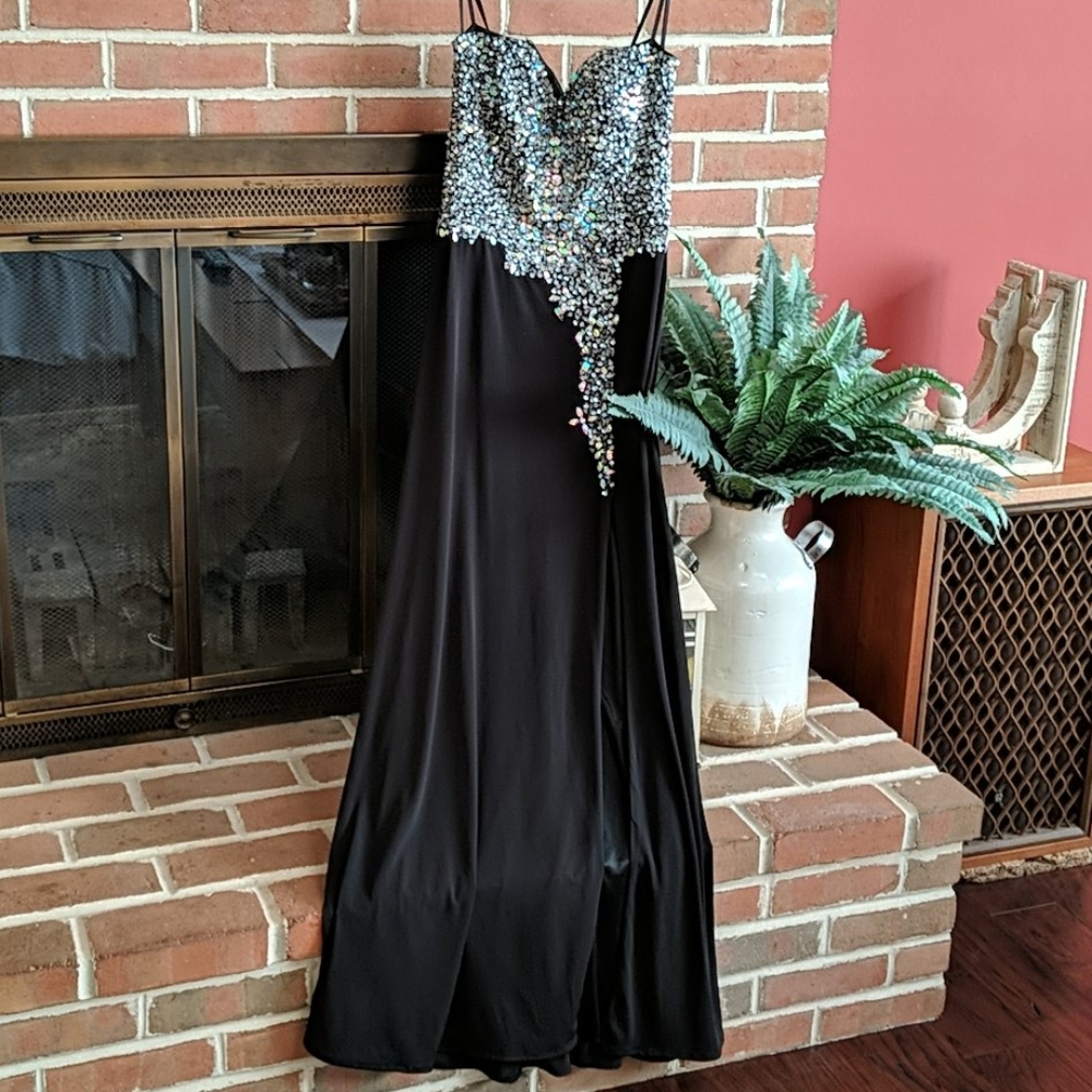 Crystal Doll Beaded Crystal Black Strapless Gown